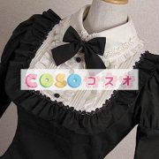 ロリータ服　ワンピース　ブラック　ボディコン　リボン柄　ドレス　コットン　可愛い　長袖　折り襟　リボン　カジュアル　 ―Lolita0241