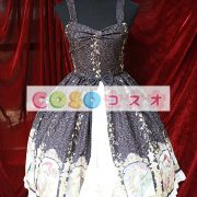 ロリータ服，ジャンパースカート　新作　プリント柄　スィート　レース付き　リボン付き ―Lolita0255