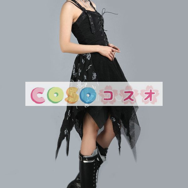 ロリータジャンパースカート，ブラック　プリント柄　アシンメトリー　パンク　コットン　 ―Lolita0313 1