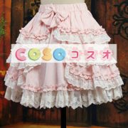ロリータスカート，ピンク　リボン　ティアド　スィート　綿混紡　 ―Lolita0326