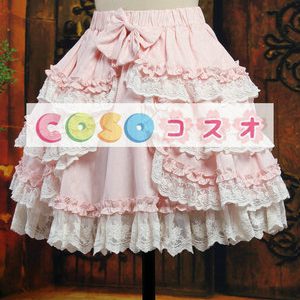 ロリータスカート，ピンク　リボン　ティアド　スィート　綿混紡　 ―Lolita0326