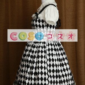 ロリータ服，ジャンパースカート　ブラック×ホワイト　新作　リボン付き　 ―Lolita0354