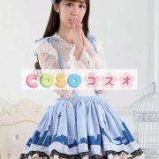 ロリータ服　スカート　ブルー　新作　スィート　プリント　レース　 ―Lolita0361