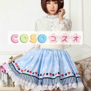 ロリータ服　スカート　プリント　ポリエステル　スウィート　ライトブルー　カジュアル　レース　 ―Lolita0384