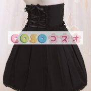 ロリータスカート，ブラック　プリーツ　リボン　ゴージャス　コットン　 ―Lolita0388