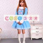 ロリータワンピース，ブルー　クルーネック　ロングスリーブ　スィート　プリーツ　キュート ―Lolita0402
