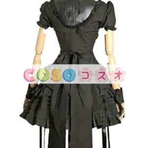 ロリータ服　ワンピース　ブラック　ボディコン　ドレス　コットン　ゴシック　半袖　編み上げ　カジュアル　 ―Lolita0406