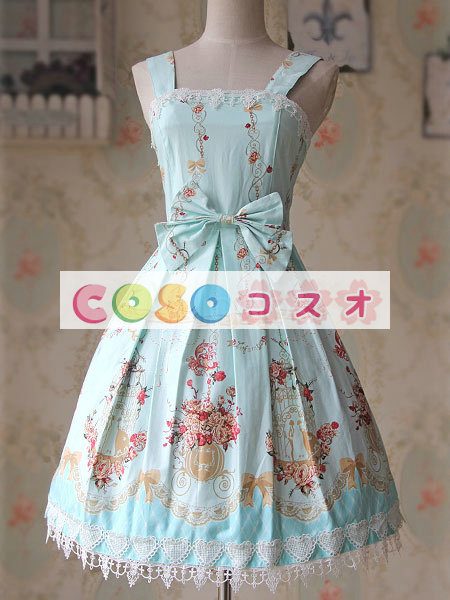 ロリィタジャンパースカート　カジュアル　可愛い　コットン　プリント付き　スクエアネック　 ―Lolita0407 1