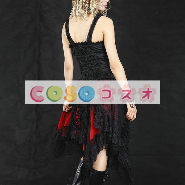 ロリータスカート　レッド＆ブラック　パンク　綿混紡　レース ―Lolita0421 1