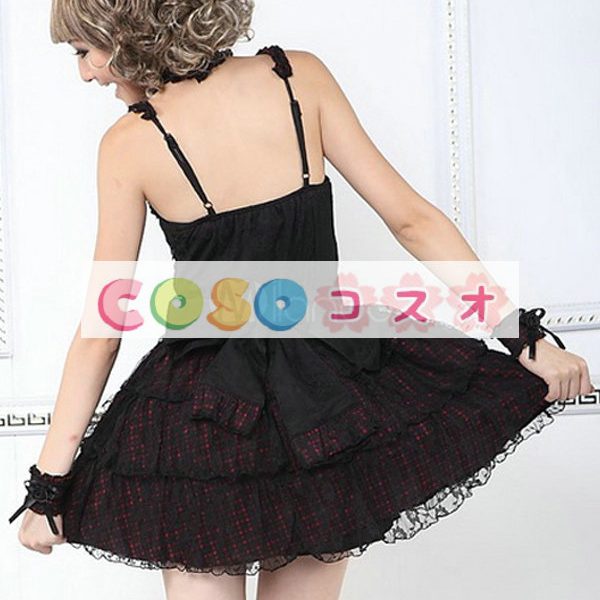 ロリータジャンパースカート，レッド　ストラップ　レース　パンク　綿混紡　 ―Lolita0426 1