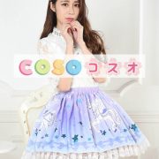 ロリータ服　スカート　ブルー　スィート　プリント　レース　一角獣 ―Lolita0484