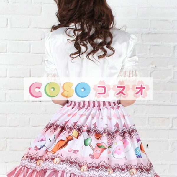 ロリータ服，スカート　ピンク　スィート　プリント柄　ラッフルズ　 ―Lolita0496 1