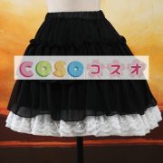 ロリータスカート，ブラック　レース　カスケードフリル　クラシック＆トラディション　シフォン　 ―Lolita0518