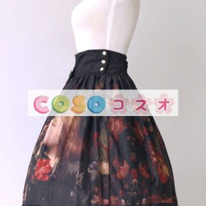 ロリータ服　スカート　ブラック　レトロ　プリント柄　 ―Lolita0532