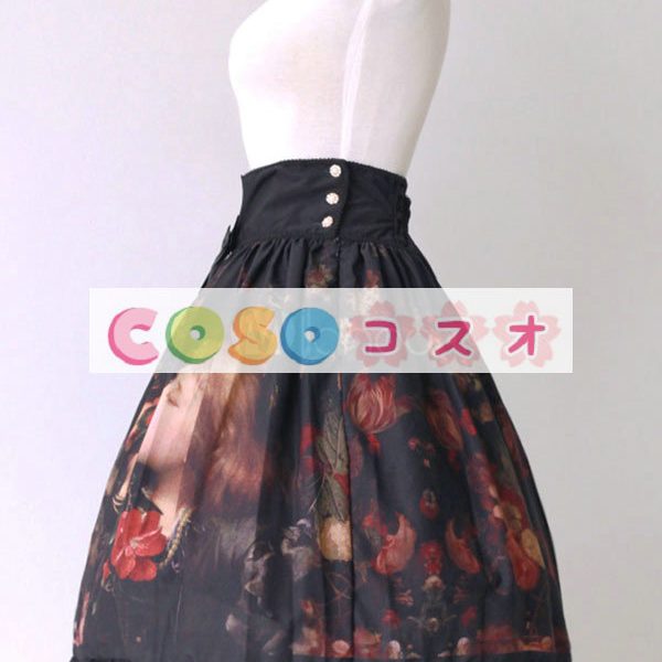 ロリータ服　スカート　ブラック　レトロ　プリント柄　 ―Lolita0532 1