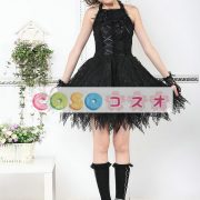ロリータジャンパースカート，ブラック　ホルターネック　レース　パンク　綿混紡　 ―Lolita0544