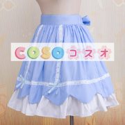 ロリータスカート，ブルー＆ホワイト　リボン　ラッフル　スィート　コットン　 ―Lolita0547