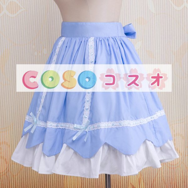 ロリータスカート，ブルー＆ホワイト　リボン　ラッフル　スィート　コットン　 ―Lolita0547 1