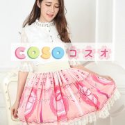 ロリータ服　スカート　ピンク　プリント柄　レース付き　 ―Lolita0550