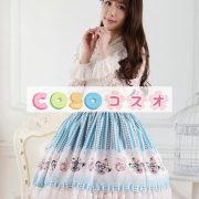 ロリータ服　スカート　ブルー　スィート　可愛い　新作　プリント　レース　 ―Lolita0551