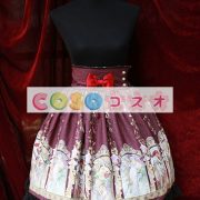 ロリータ服，スカート　スィート　新作　ハイウエスト　プリント柄　レース付き　編み上げ　 ―Lolita0554
