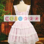 ロリータ服，ジャンパースカート　ライトピンク　リボン　水玉模様　スィート ―Lolita0563