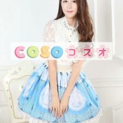 ロリータ服　スカート　ブルー　スィート　プリント　レース　ネコちゃん ―Lolita0584