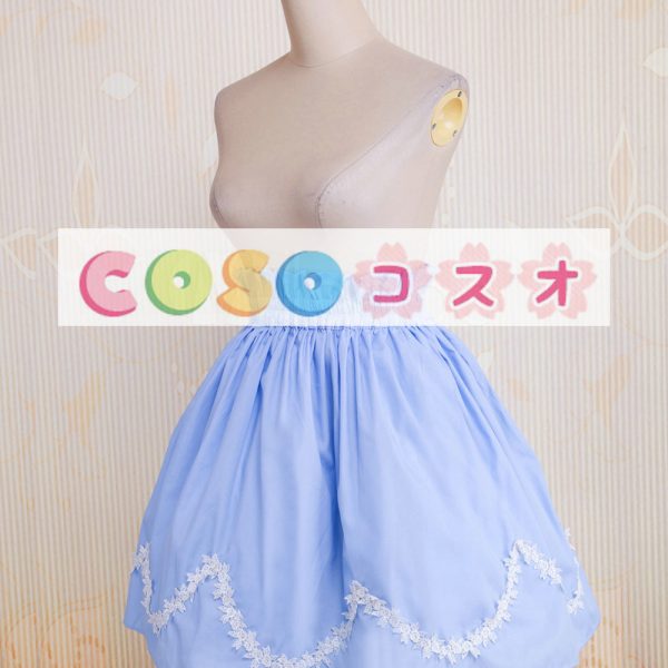 ロリータスカート，ブルー　レース　スィート　コットン　プリーツ ―Lolita0590 1