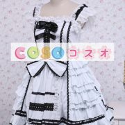 ロリータジャンパースカート，ホワイト　リボン　スクエアネック　ティアド　スィート　コットン　 ―Lolita0596