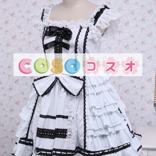 ロリータジャンパースカート，ホワイト　リボン　スクエアネック　ティアド　スィート　コットン　 ―Lolita0596 1