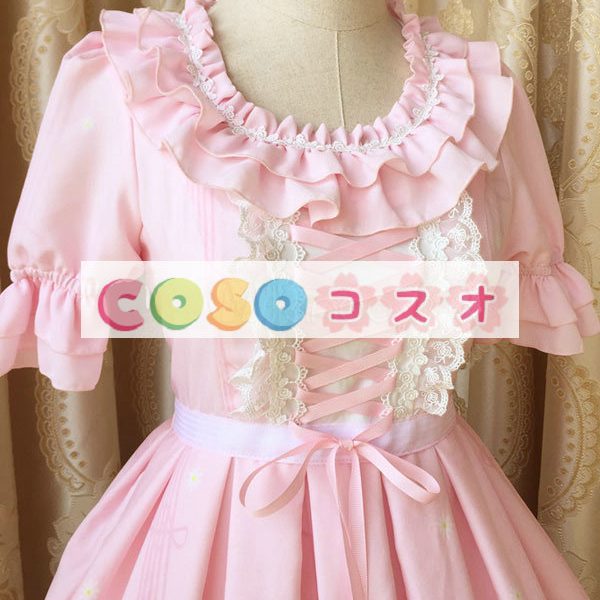 ロリータ服　ワンピース　ピンク　チュニック　プリント柄　シフォン　可愛い　半袖　パーティー　 ―Lolita0607 1