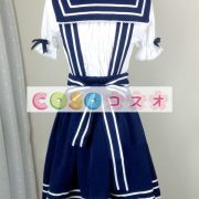 ロリータ服　ワンピース　ネイビーブルー　チュニック　ドレス　コットン　可愛い　半袖　折り襟　リボン　パーティー　 ―Lolita0623