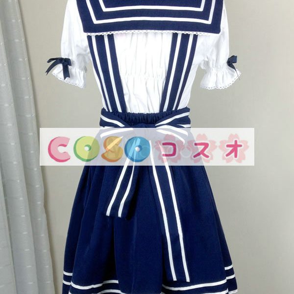 ロリータ服　ワンピース　ネイビーブルー　チュニック　ドレス　コットン　可愛い　半袖　折り襟　リボン　パーティー　 ―Lolita0623 1