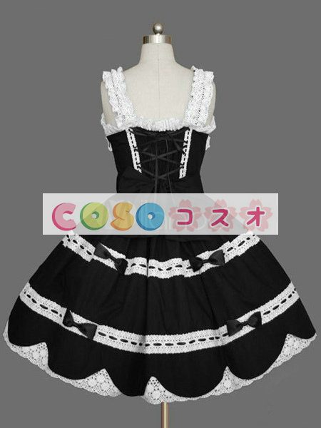 ロリータ服　ワンピース　ブラック　ドレス　コットン１００％　洋装　ノースリーブ　 ―Lolita0643 1