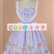 ロリィタジャンパースカート　パーティー　可愛い　合成繊維　プリント柄　リボン　 ―Lolita0646