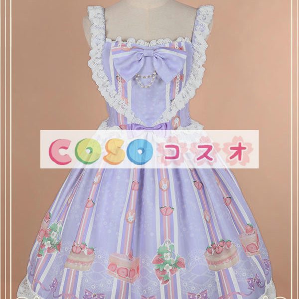 ロリィタジャンパースカート　パーティー　可愛い　合成繊維　プリント柄　リボン　 ―Lolita0646 1