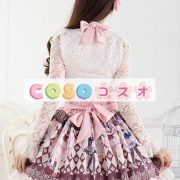 ロリータ服　ワンピース　ピンク　チュニック　プリント柄　ポリエステル　可愛い　ノースリーブ　パーティー　 ―Lolita0670
