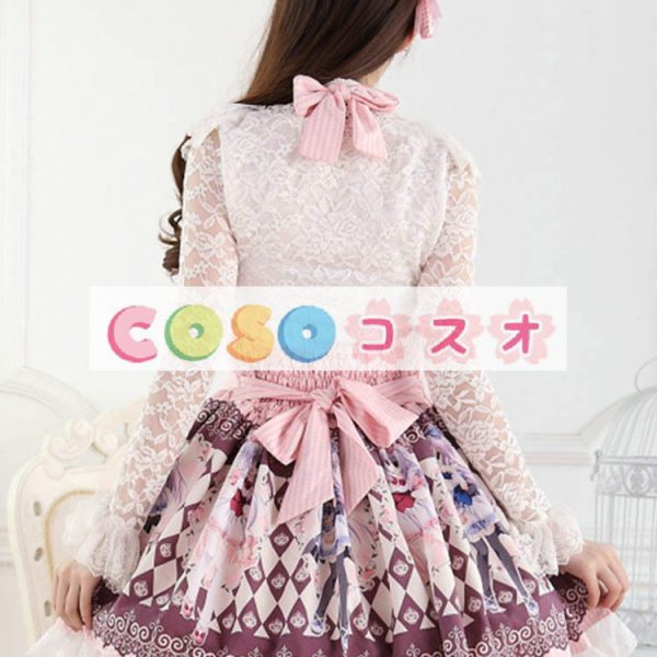 ロリータ服　ワンピース　ピンク　チュニック　プリント柄　ポリエステル　可愛い　ノースリーブ　パーティー　 ―Lolita0670 1