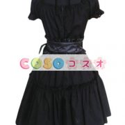 ロリータ服　ワンピース　ブラック　ボディコン　ドレス　コットン　ゴシック　半袖　ジュエルネック　編み上げ　カジュアル　 ―Lolita0710