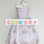 ロリィタジャンパースカート　パープル　可愛い　合成繊維　プリント柄　リボン　パーティー　 ―Lolita0725