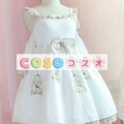 ロリィタジャンパースカート　ホワイト　スウィート　シフォン　プリント柄　フリル　パーティー　 ―Lolita0771