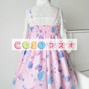 ロリィタジャンパースカート　ピンク　パーティー　スウィート　合成繊維　プリント柄　フリル　 ―Lolita0773