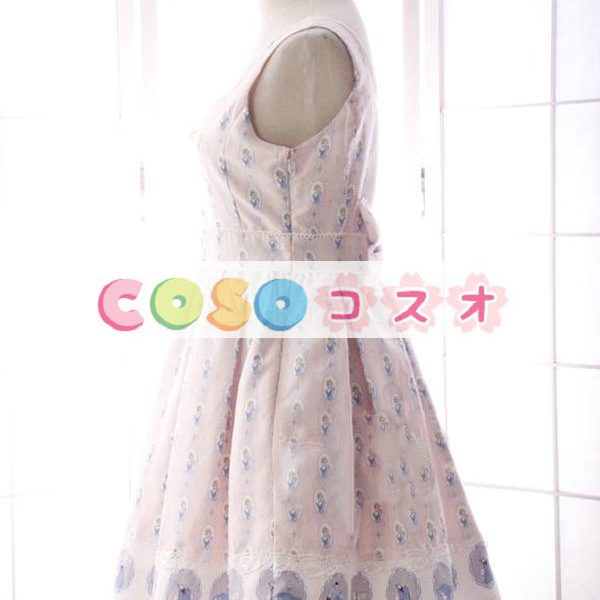 ロリィタジャンパースカート　ピンク　フリル　スウィート　合成繊維　パーティー　プリント柄　 ―Lolita0774 1