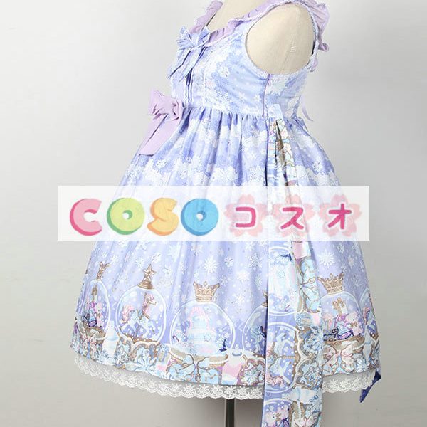 ロリィタジャンパースカート　パープル　パーティー　スウィート　合成繊維　プリント柄　フリル　 ―Lolita0775 1