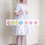 ブルー プリント ・ ロリータ ドレスをフリル スリム フィット ドレス ―Lolita0790