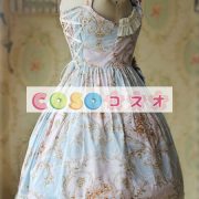 ロリィタジャンパースカート　ライトブルー　カジュアル　可愛い　コットン　プリント付き　スクエアネック　 ―Lolita0822