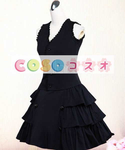 ロリィタセットアップ　ブラック　ベスト＆スカート　レーストリム ―Lolita0893 1