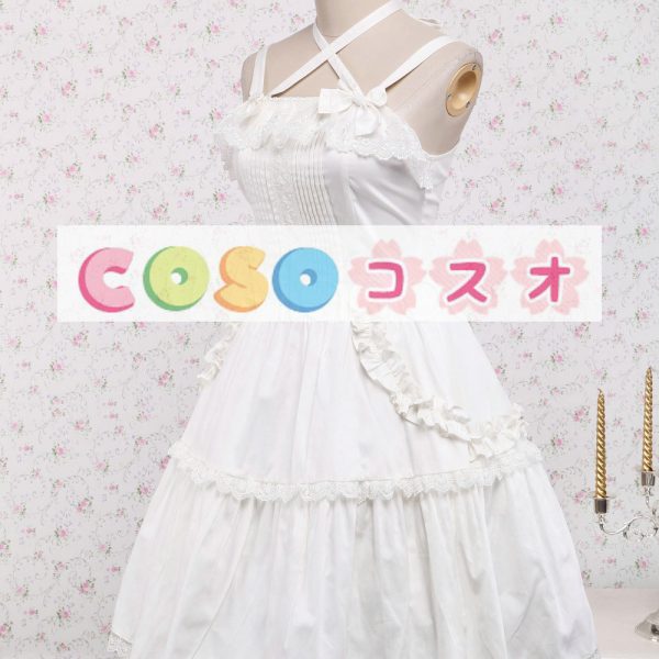 コットン　ジャンパースカート　ホワイト　レーストリム　レースアップ　ロリィタ服 ―Lolita0105 1