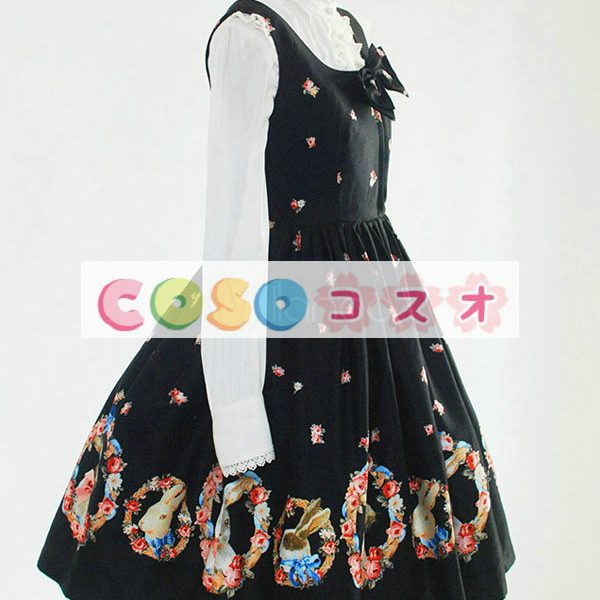ロリータ服　ワンピース　ブラック　ストッキング　ポリエステル　ノースリーブ　 ―Lolita0349 1