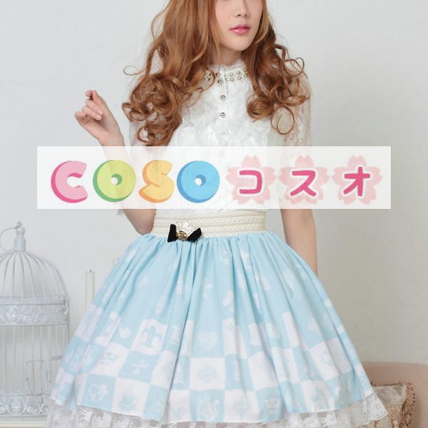 ロリータ服　スカート　ライトスカイブルー　レース切り替え　高品質 ―Lolita0451 1